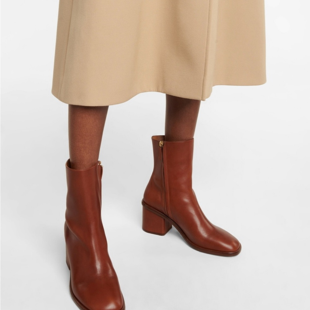 Chloe Meganne Leather Ankle Boots Booties Brown Tan Cognac 40.5 9.5 Block Heel